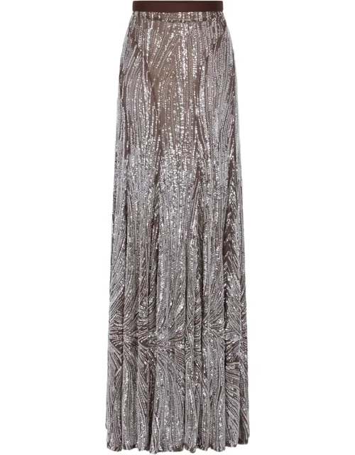 Sequin-embellished Embroidered Maxi Skirt