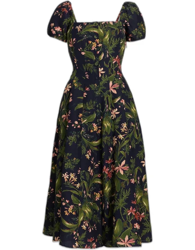Lindi Silk-linen Midi Dress