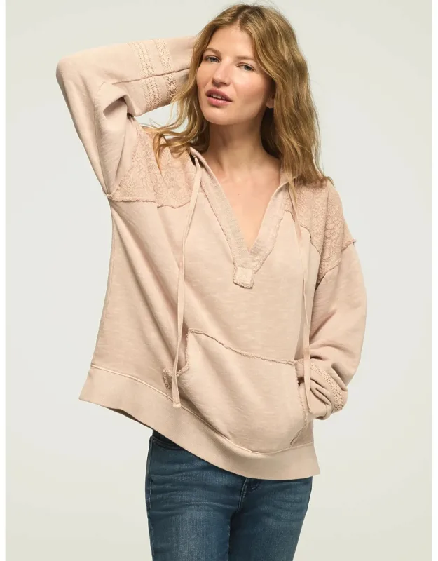 Lace Trim Mix Fleece Hoodie