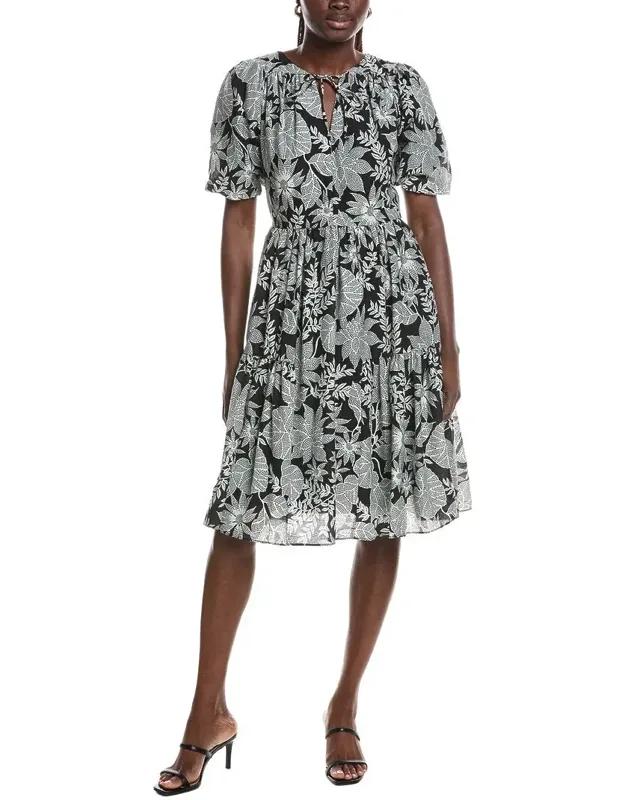 Puff Sleeve Linen-blend Midi Dress