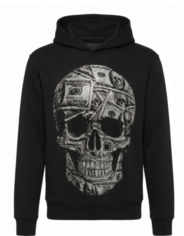 Hoodie With Skull And Dollar Stones