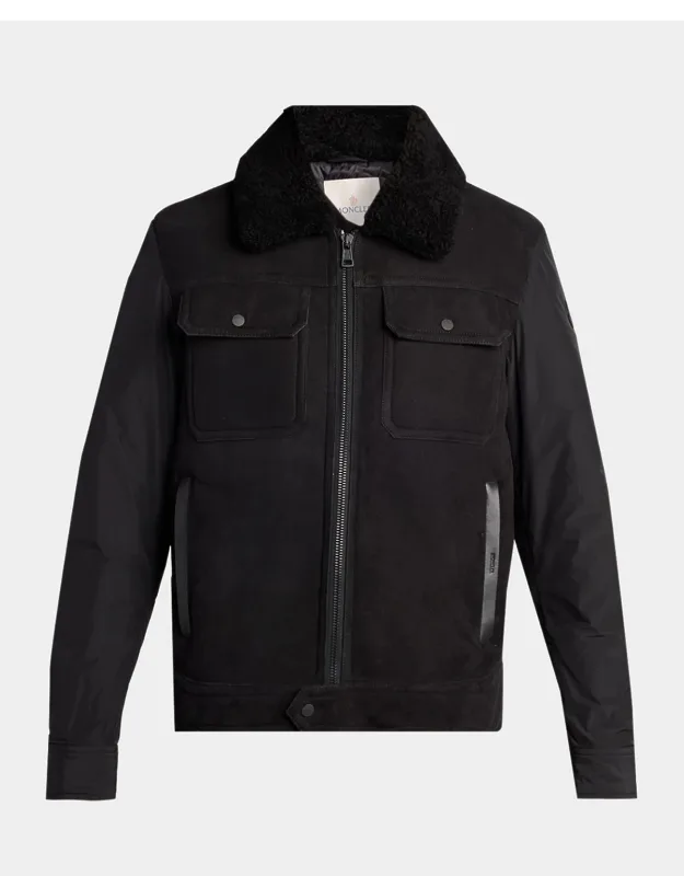 Hybrid Suede Shearling-collar Aviator Jacket