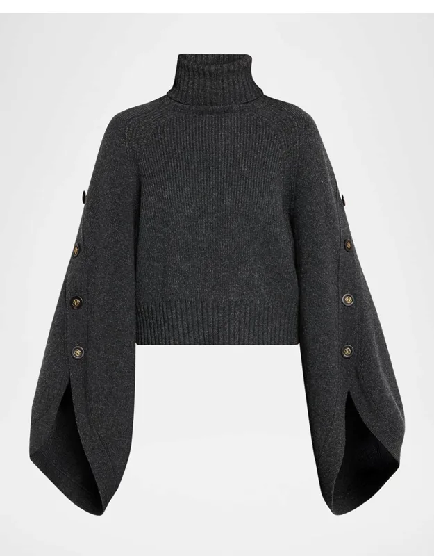 Buttoned Turtleneck Sweater