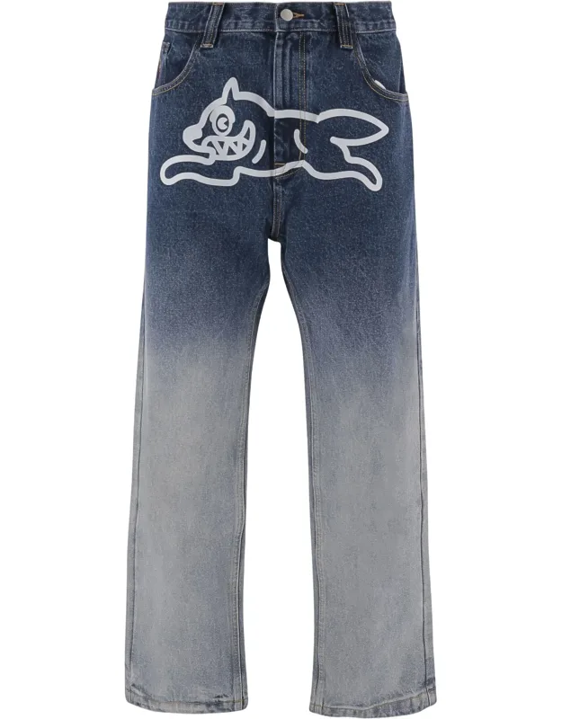 Cotton Denim Jeans With Playful Ombré Print