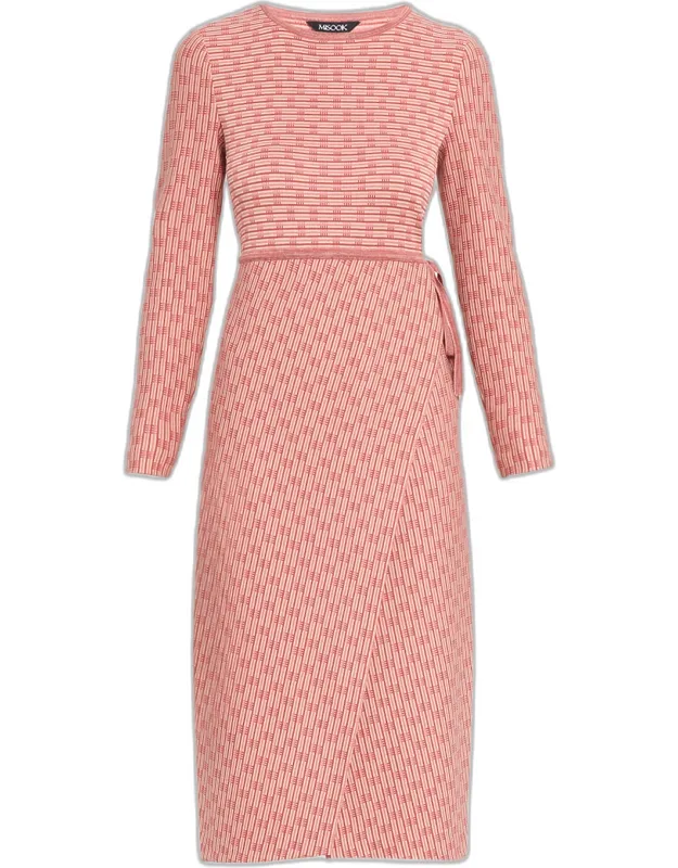 Geometric Knit Wrap Midi Dress