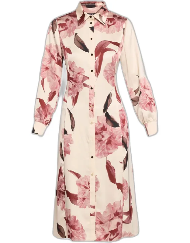 Floral Satin Midi Shirtdress