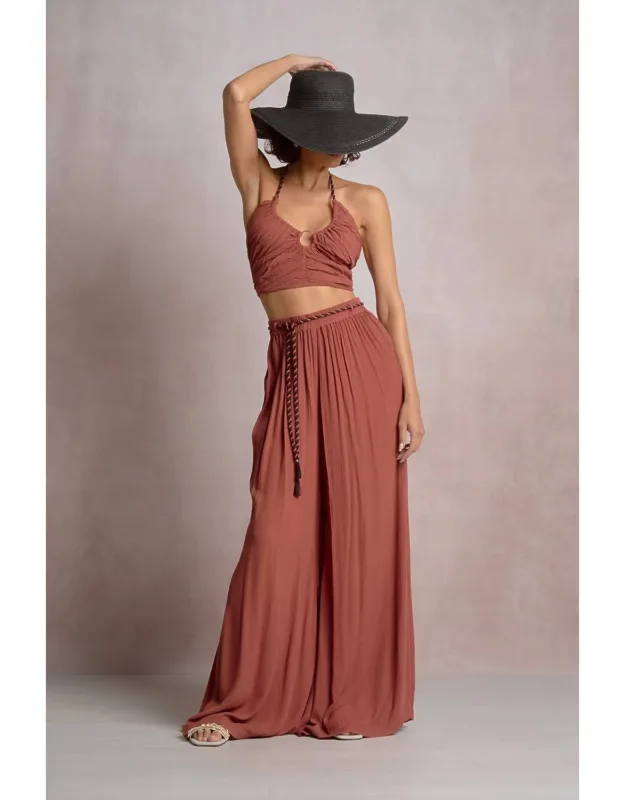 Wide Leg Pants With Rope Tie