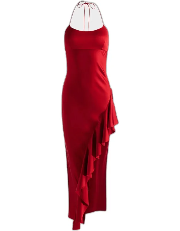 Asymmetric Ruffle Maxi Dress