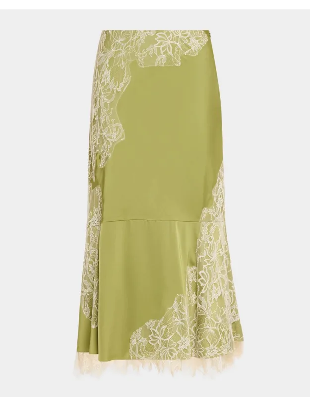 Lace Satin Midi Skirt