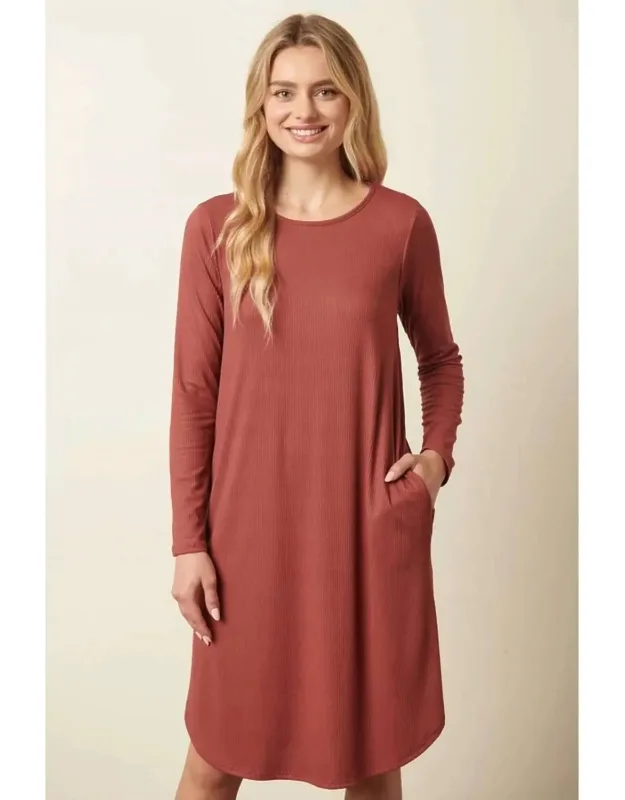 Rib Knit Long Sleeve Round Neck Mini Dress