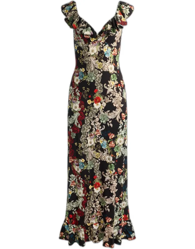 Floral Ruffle-trim Maxi Dress