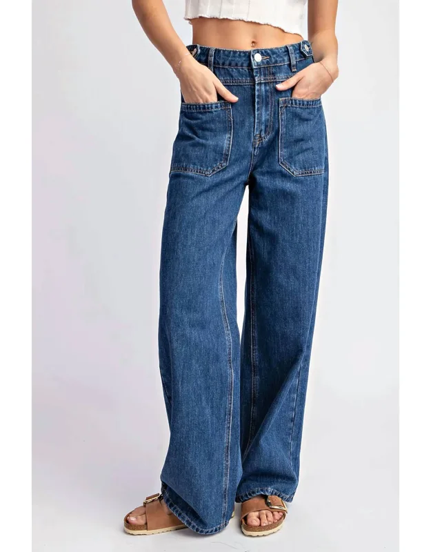 Open Pocket Straight Leg Denim Jeans