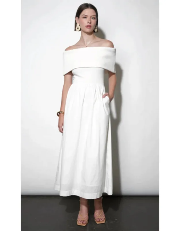 Mixed Media Off Shoulder Midi Dress