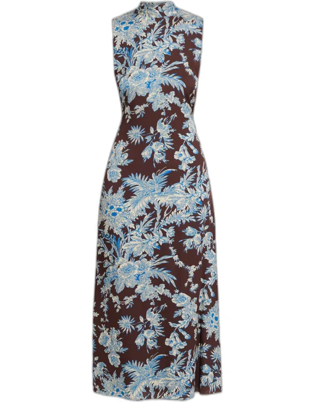 The Sonja Sleeveless Mock-neck Floral Midi Dress