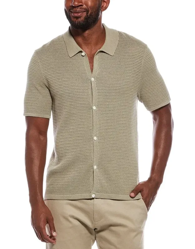 Open Stitch Button Up Polo Sweater