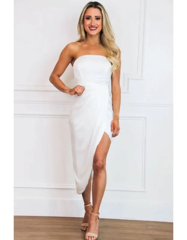 Evening Event Strapless Satin Midi Dress