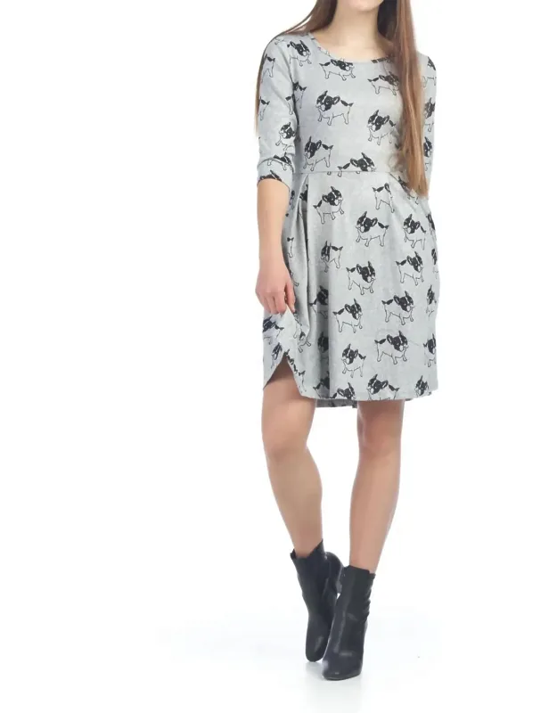 French Bull Dog Print Sweater Dress