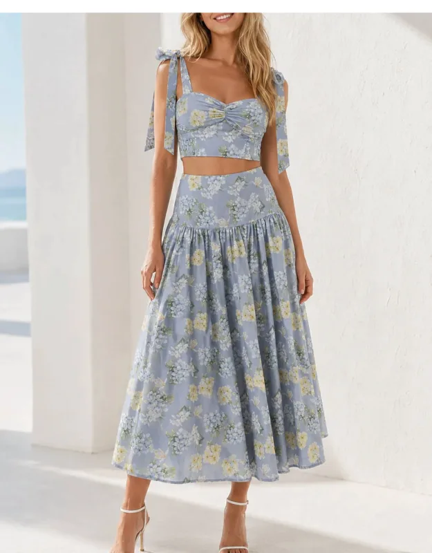 Floral Printed Crop Top And Midi Skirt Set