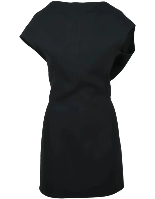Asymmetric Dress With Boat Neckline And Back Zipper Closure