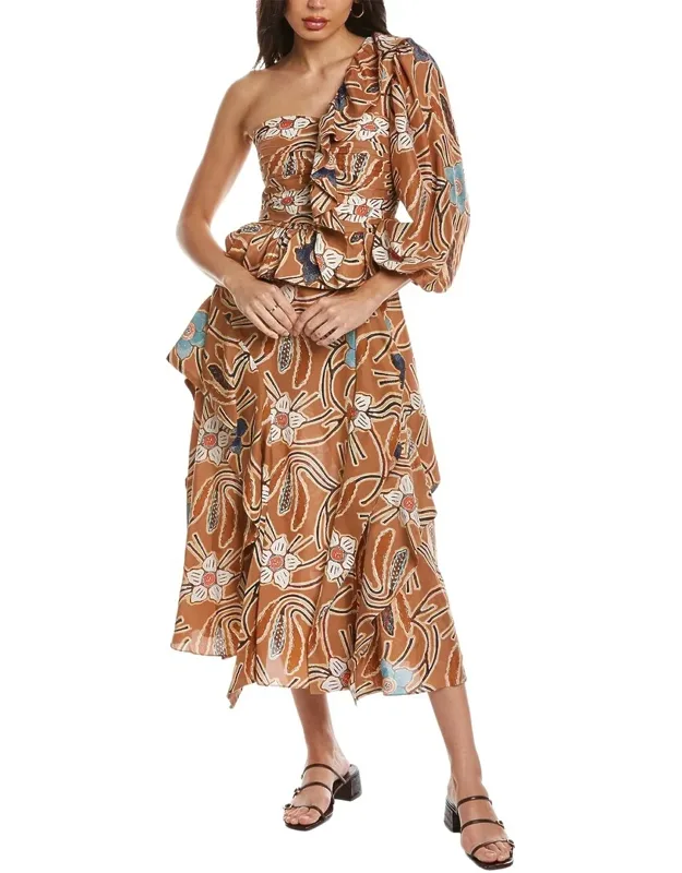 One-shoulder Silk Midi Dress