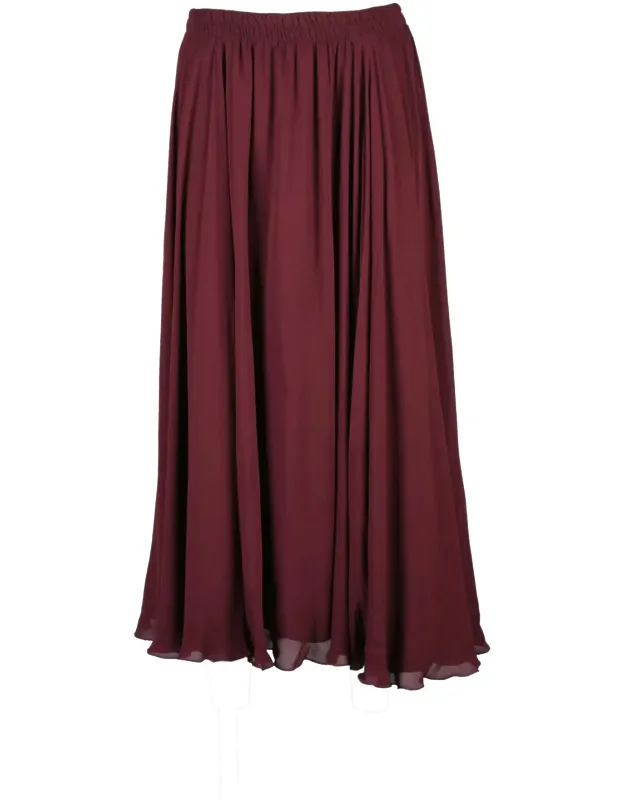 Chiffon Midi Skirt With Gathered Pleats And Elastic Waistband