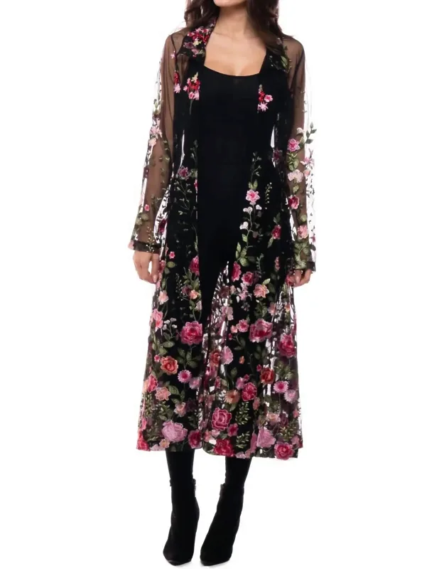 Embroidered Mesh Duster Jacket