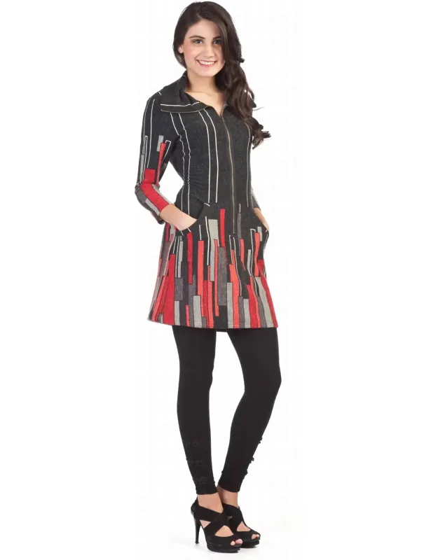 Hirise Print Zipper Collar Sweater Dress