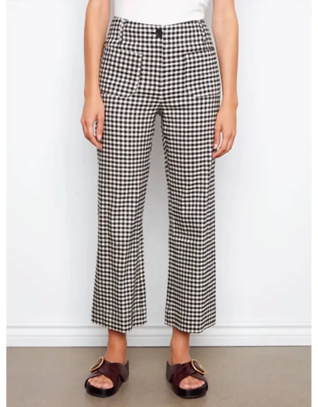 Gingham Wide Leg Pants With Patch Pockets