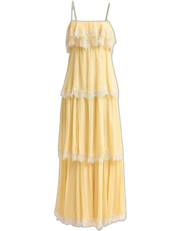 Lace-trim Tiered A-line Maxi Dress
