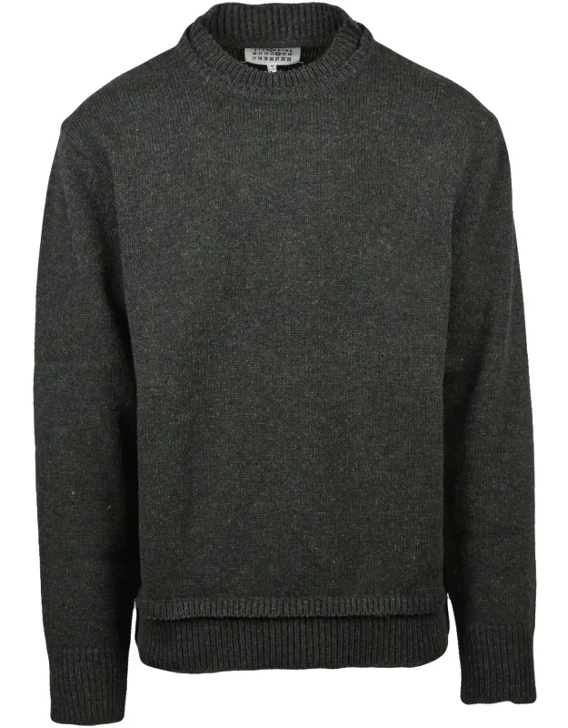 Textured Knit Crewneck Sweater With Distinctive Suede Elbow Patches