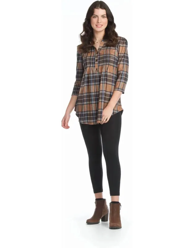 Plaid Pintuck Henley Sweater Tunic