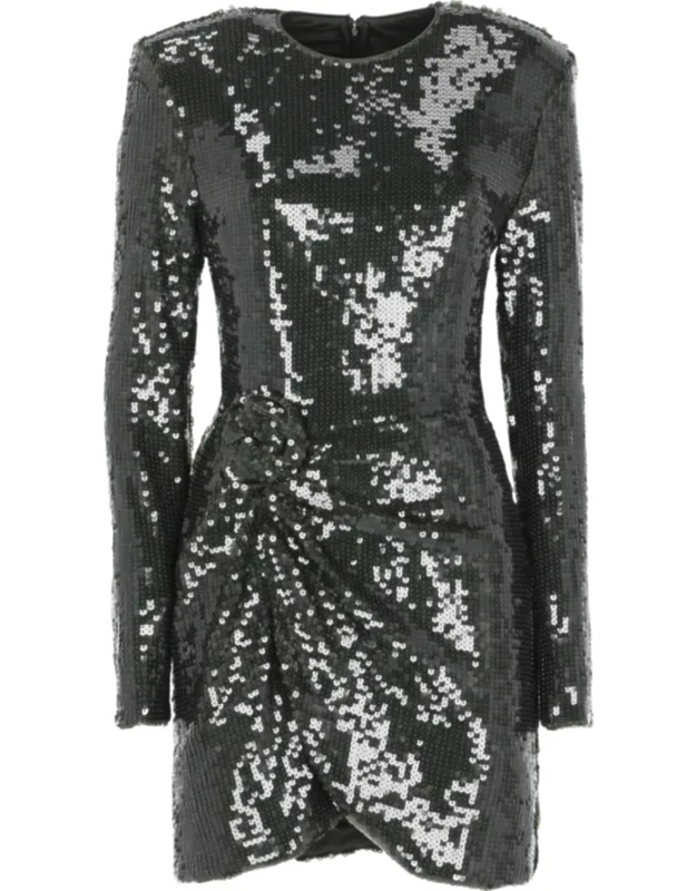 Pailletes Mini Dress With Sequined Rose Drape