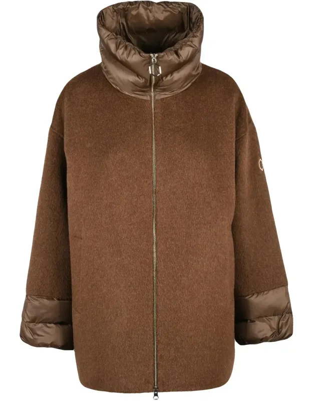 Boxy Silhouette Wool And Camel Blend Coat With Padded Accents