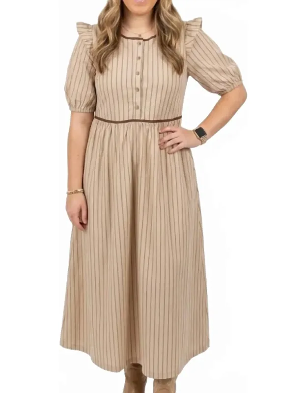 Seersucker Stripe Pintucked Bow Back Midi Dress