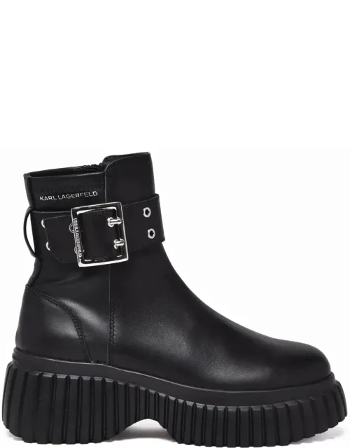 Leather Buckle Midi Boots