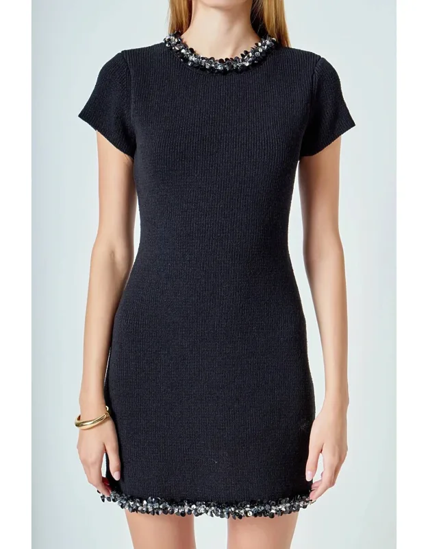 Jewel Trim Knit Mini Dress