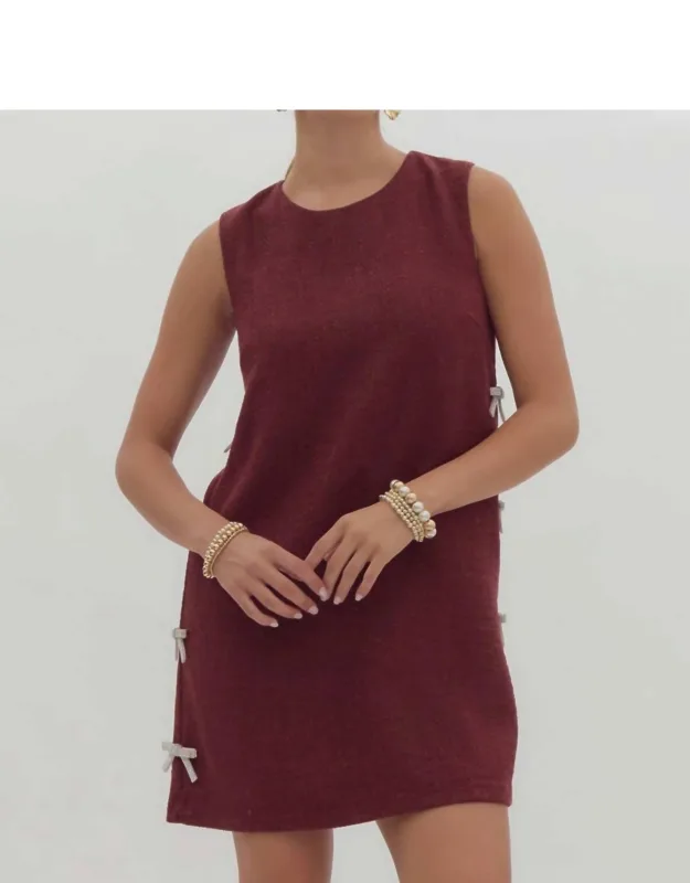 Textured Embellished Bow Mini Dress