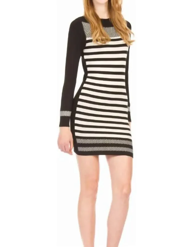 Stripe And Herringbone Sweater Dress