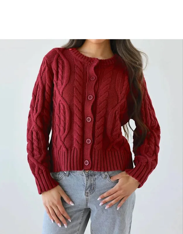Relaxed Cable Knit Button-down Cardigan