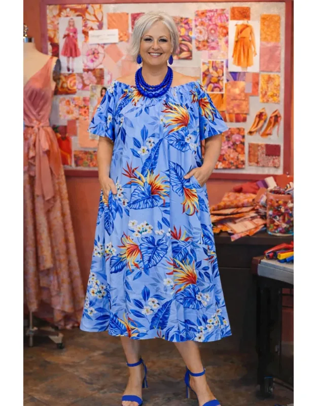 Tropical Off Shoulder Midi Dress