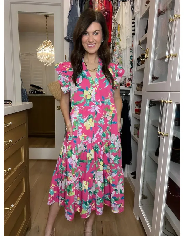 Making Your Own Luck Floral Dress - Cap Sleeves, Sheath Silhouette