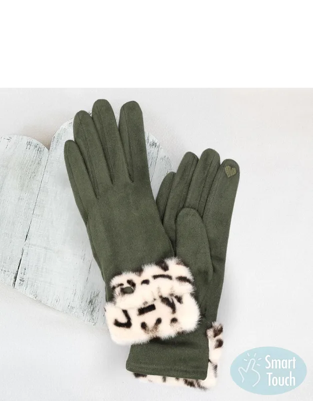 Leopard Faux Fur Cuff Smart Touch Gloves