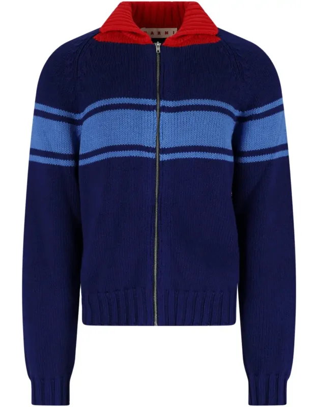 Contrasting Classic Collar Cotton Cardigan