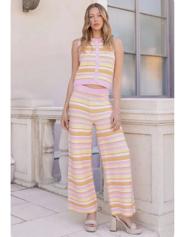 Crochet Stripe Knit Wide Leg Pants