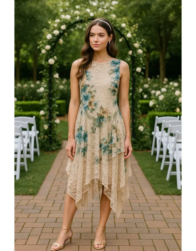Whimsical Sleeveless Lace Midi Dress