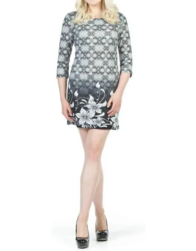 Lattice And Floral Border Print Sweater Dress