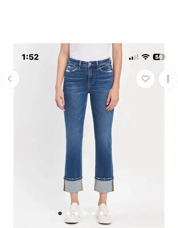 High Rise Cuffed Slim Straight Jeans