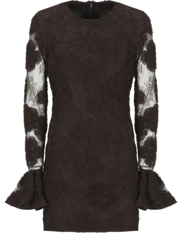 Floral Appliqué Dress With Transparent Sleeves