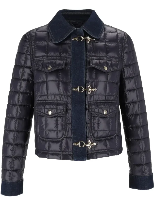 Cropped Quilted Denim Jacket
