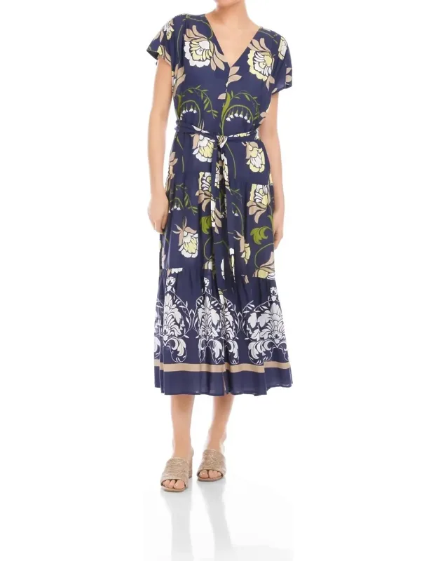 Tiered Front-slit Midi Dress
